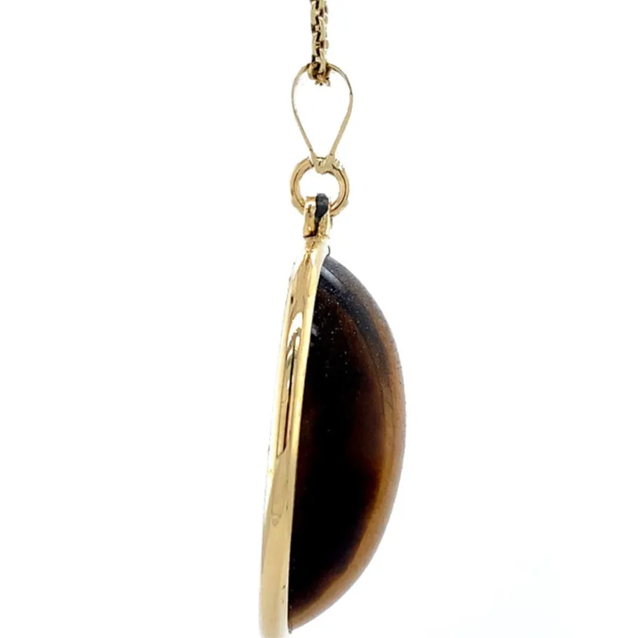 gold_pendant_tiger_eye__k_3.webp Gold pendant tiger eye 14 krt>Vintage Jewellery Outlet
