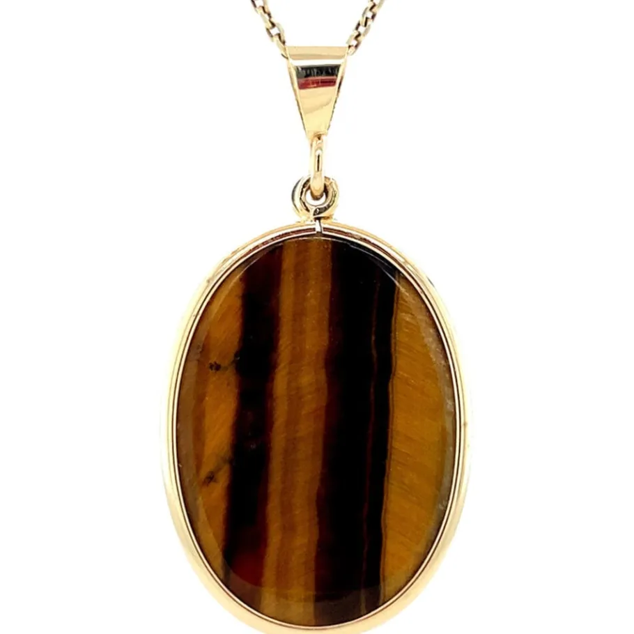 gold_pendant_tiger_eye__k_4.webp Gold pendant tiger eye 14 krt>Vintage Jewellery Outlet