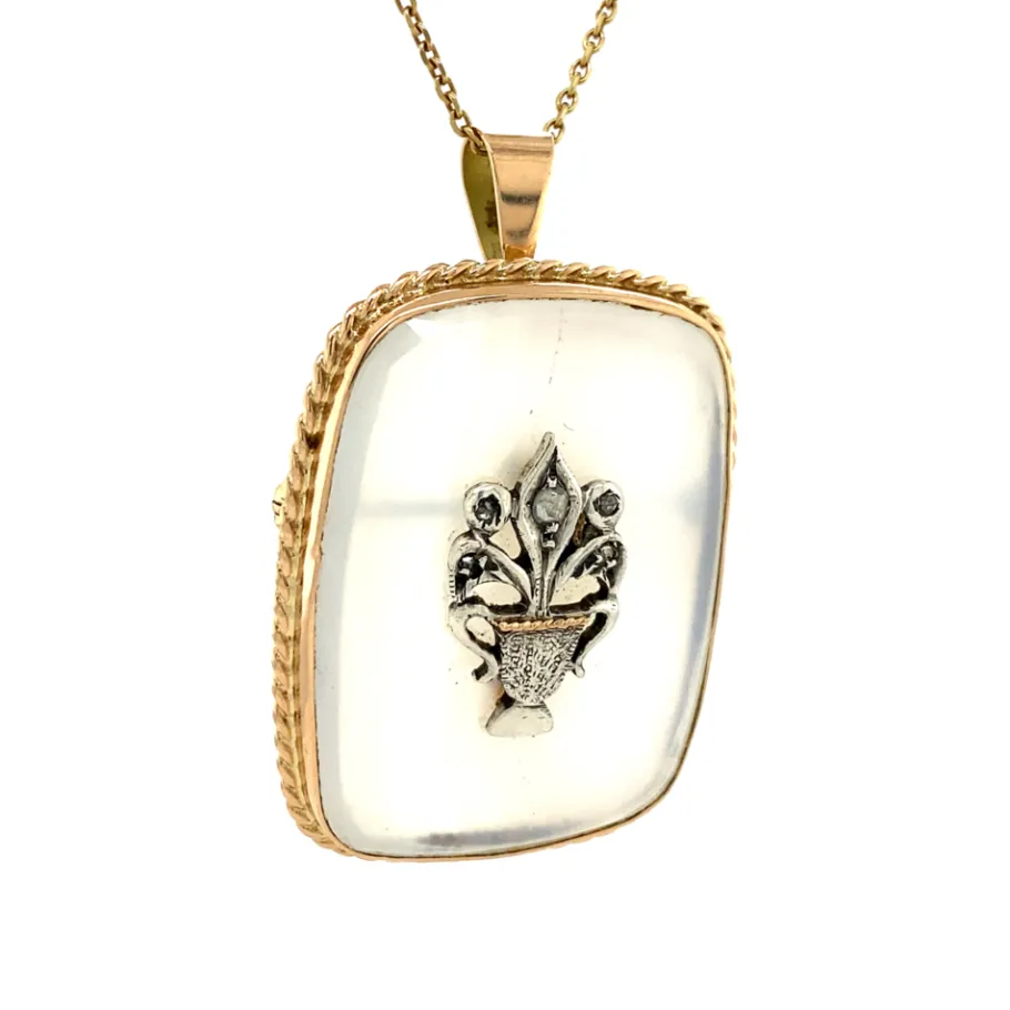 gold_pendant_with_agate_a_2.webp Gold pendant with agate and diamond 14 krt/925>Vintage Jewellery New