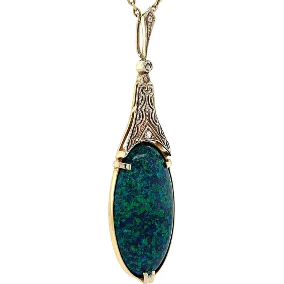 gold_pendant_with_black_o_2.webp Gold pendant with black opal and rose diamond 14 krt>Vintage Jewellery Best