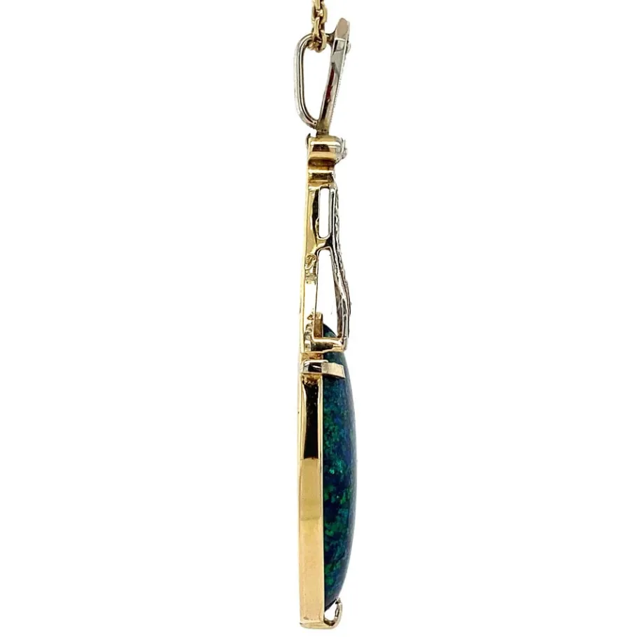 gold_pendant_with_black_o_3.webp Gold pendant with black opal and rose diamond 14 krt>Vintage Jewellery Best
