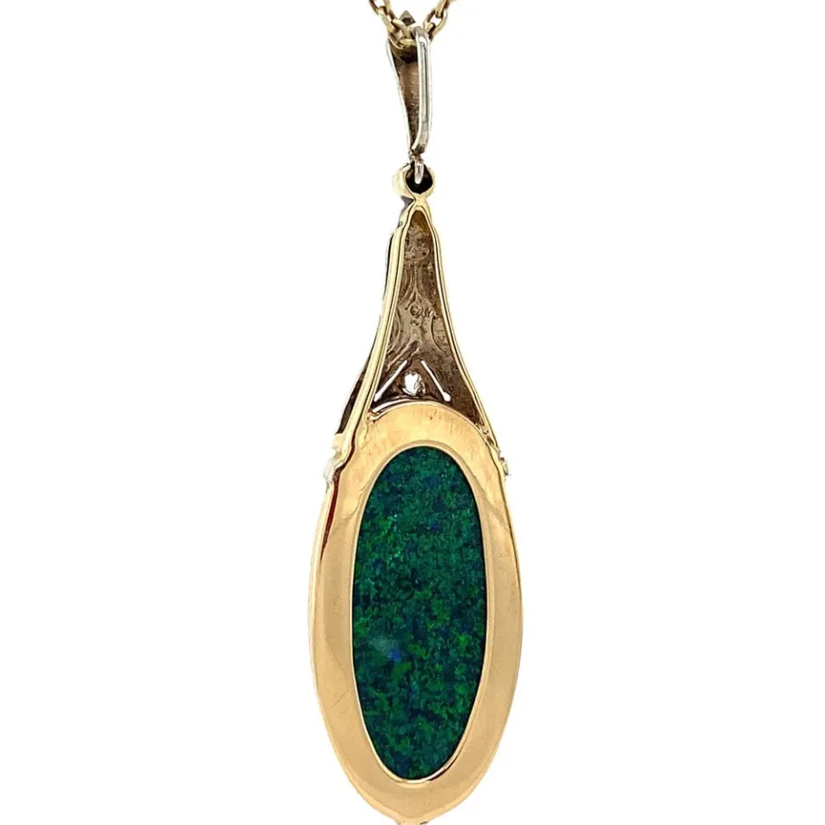 gold_pendant_with_black_o_4.webp Gold pendant with black opal and rose diamond 14 krt>Vintage Jewellery Best