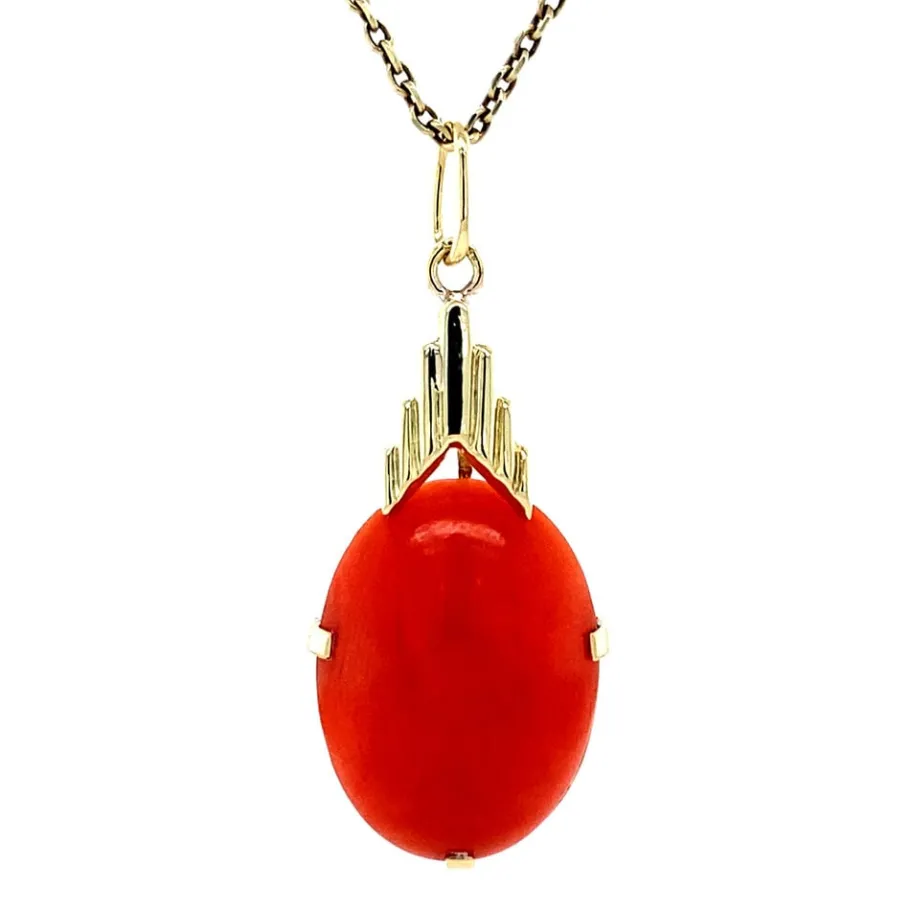 Gold pendant with blood coral 14 krt>Vintage Jewellery Discount