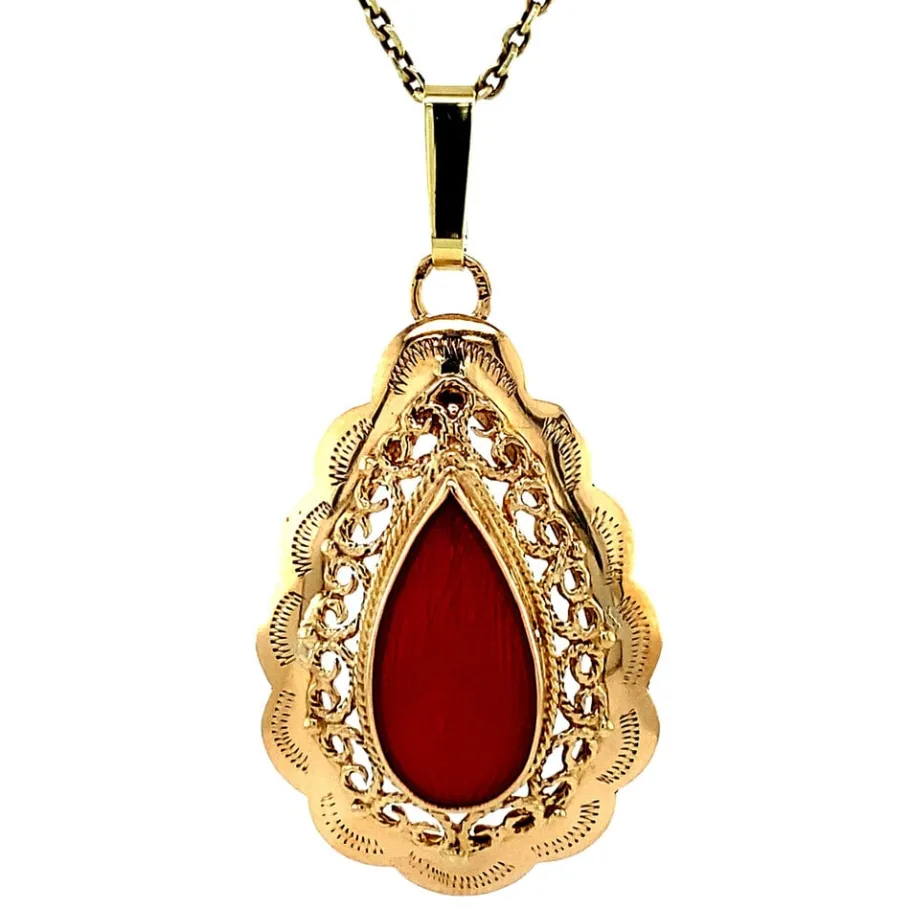 Gold pendant with blood coral 14 krt>Vintage Jewellery Online