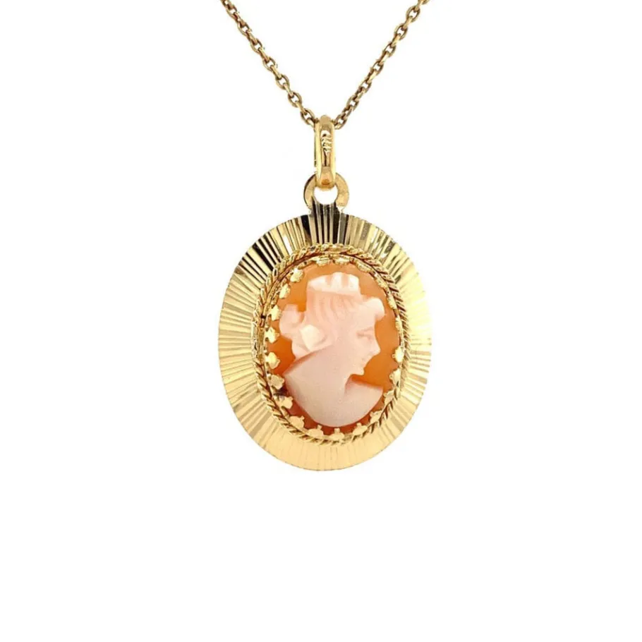 Gold pendant with cameo 18 krt>Vintage Jewellery Hot