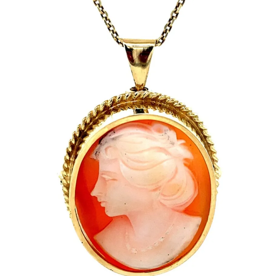 Gold pendant with cameo 14 krt>Vintage Jewellery New