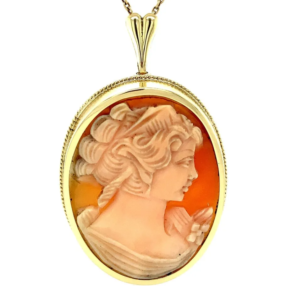 Gold pendant with cameo 14 krt>Vintage Jewellery Hot