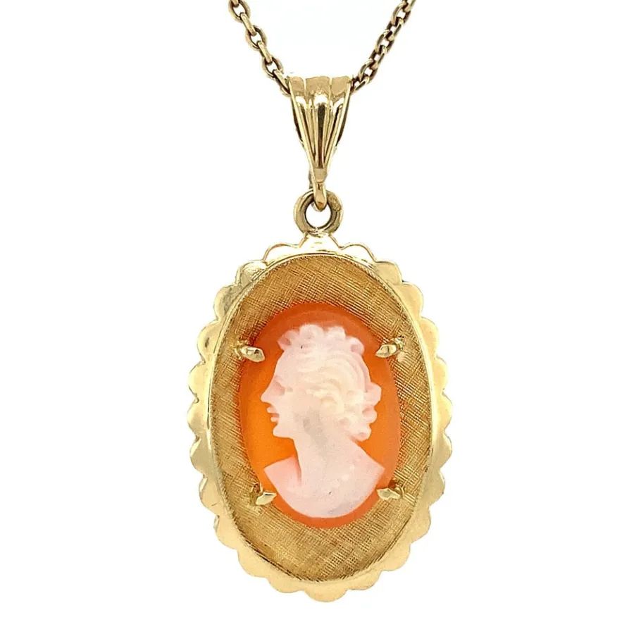 Gold pendant with cameo 14 krt>Vintage Jewellery Fashion