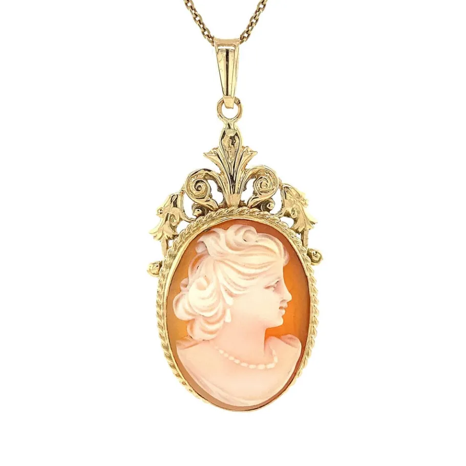 Gold pendant with cameo 14 krt>Vintage Jewellery Fashion