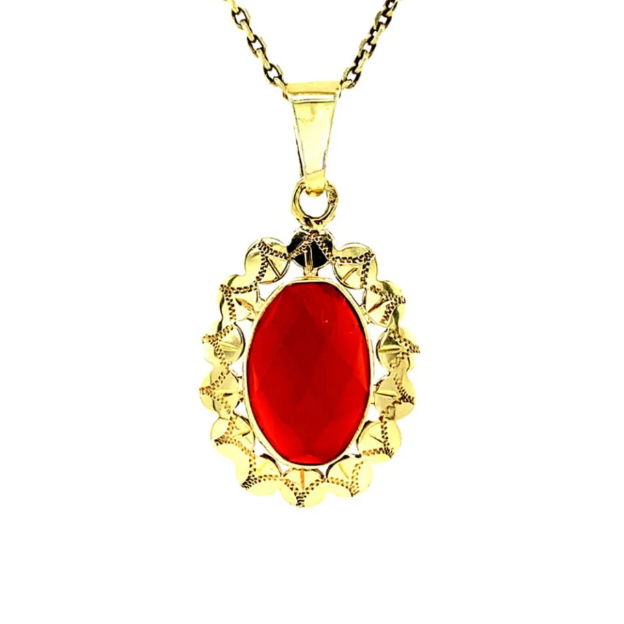 Gold pendant with carnelian 14 krt>Vintage Jewellery Discount