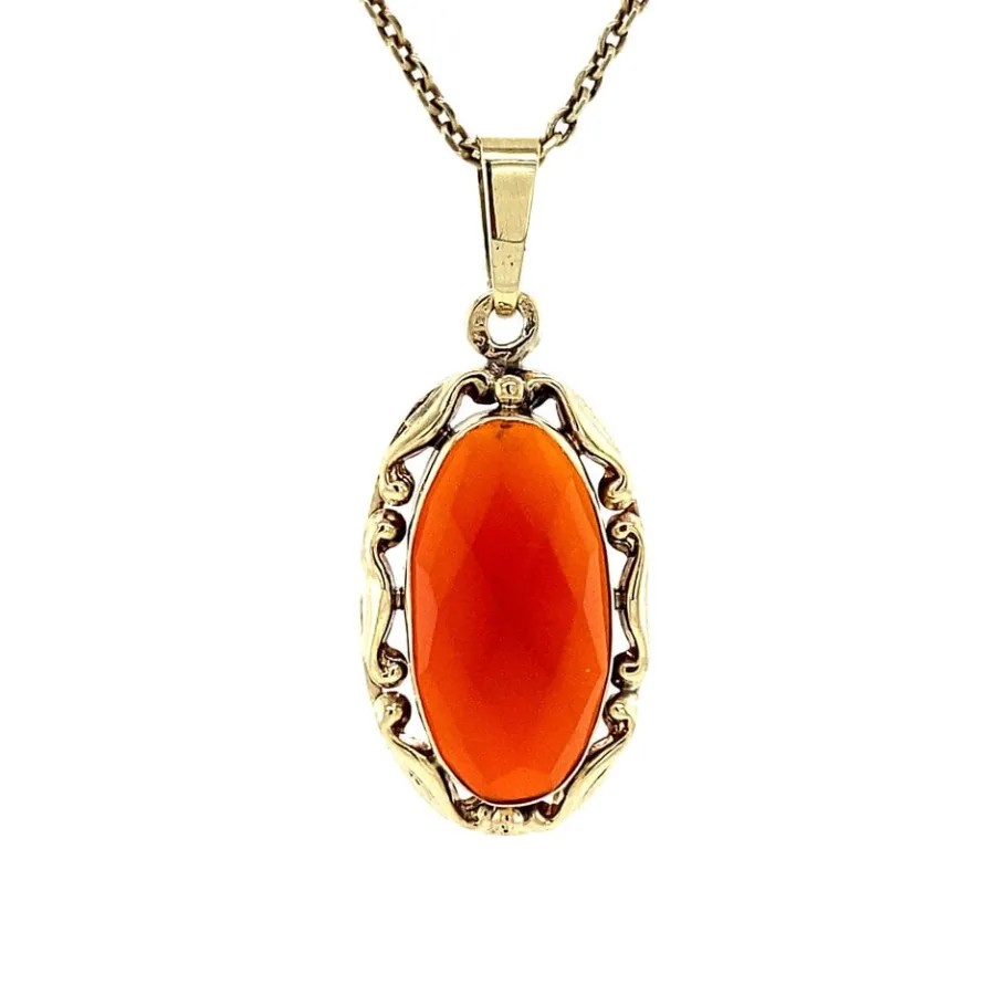 Gold pendant with carnelian 14 krt>Vintage Jewellery New