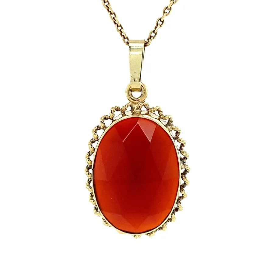 Gold pendant with carnelian 14 krt>Vintage Jewellery Best