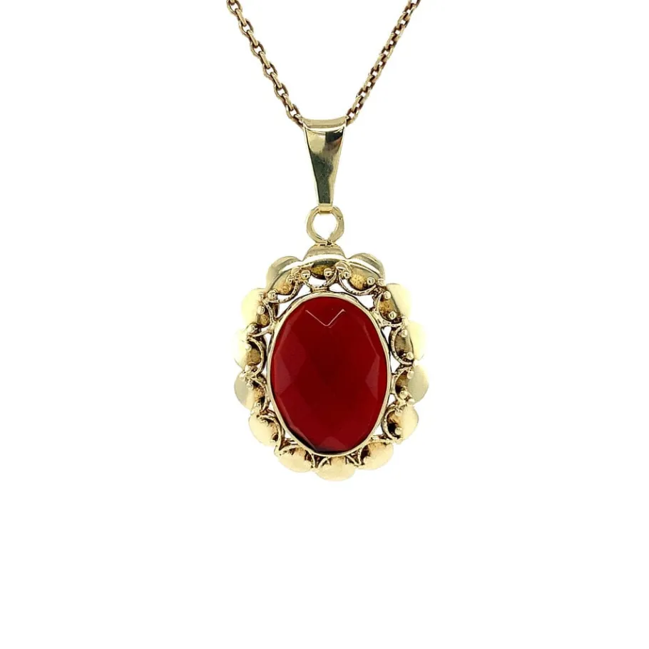 Gold pendant with carnelian 14 krt>Vintage Jewellery Fashion