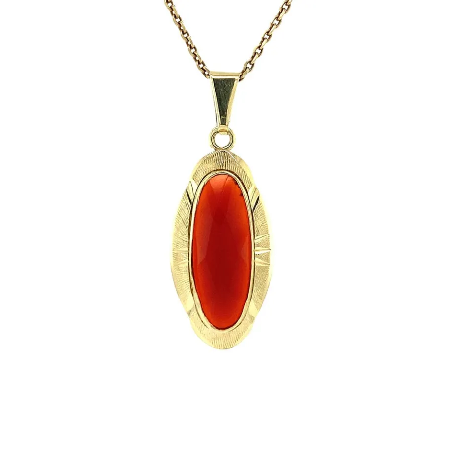 Gold pendant with carnelian 14 krt>Vintage Jewellery Discount