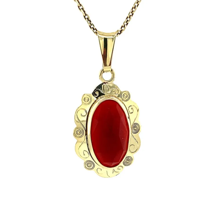 Gold pendant with carnelian 14 krt>Vintage Jewellery New