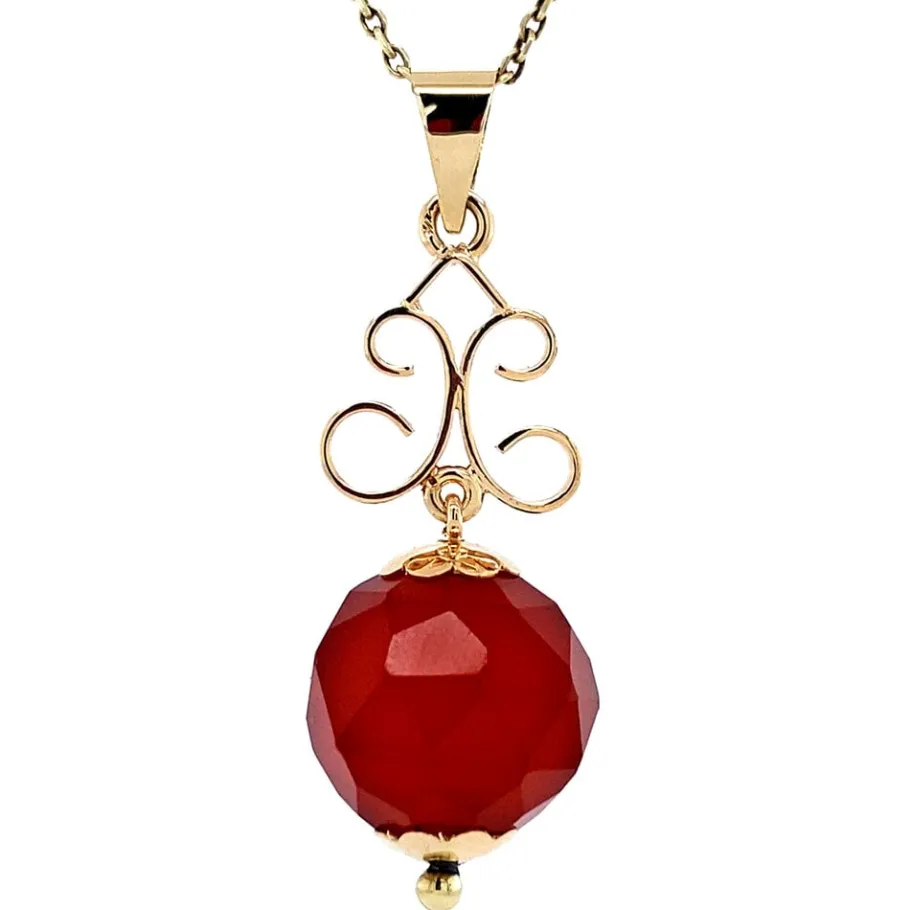 Gold pendant with carnelian 14 krt>Vintage Jewellery Best