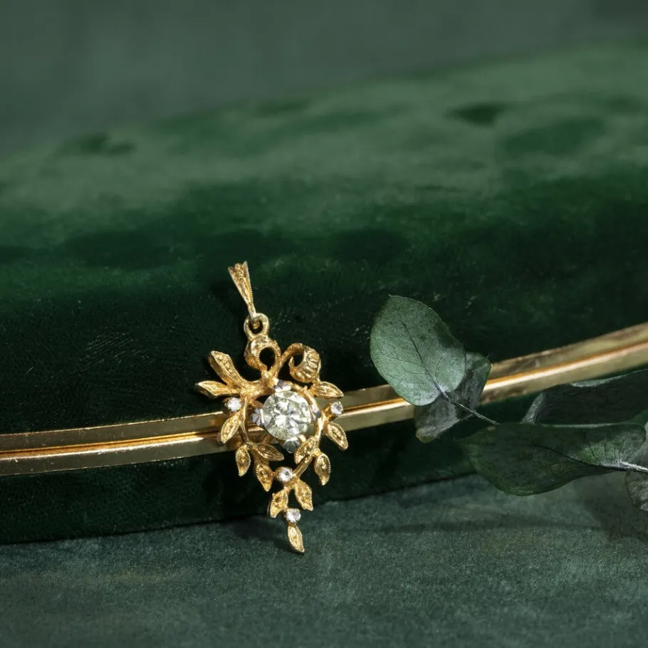 Gold pendant with diamond 18 krt>Vintage Jewellery Sale