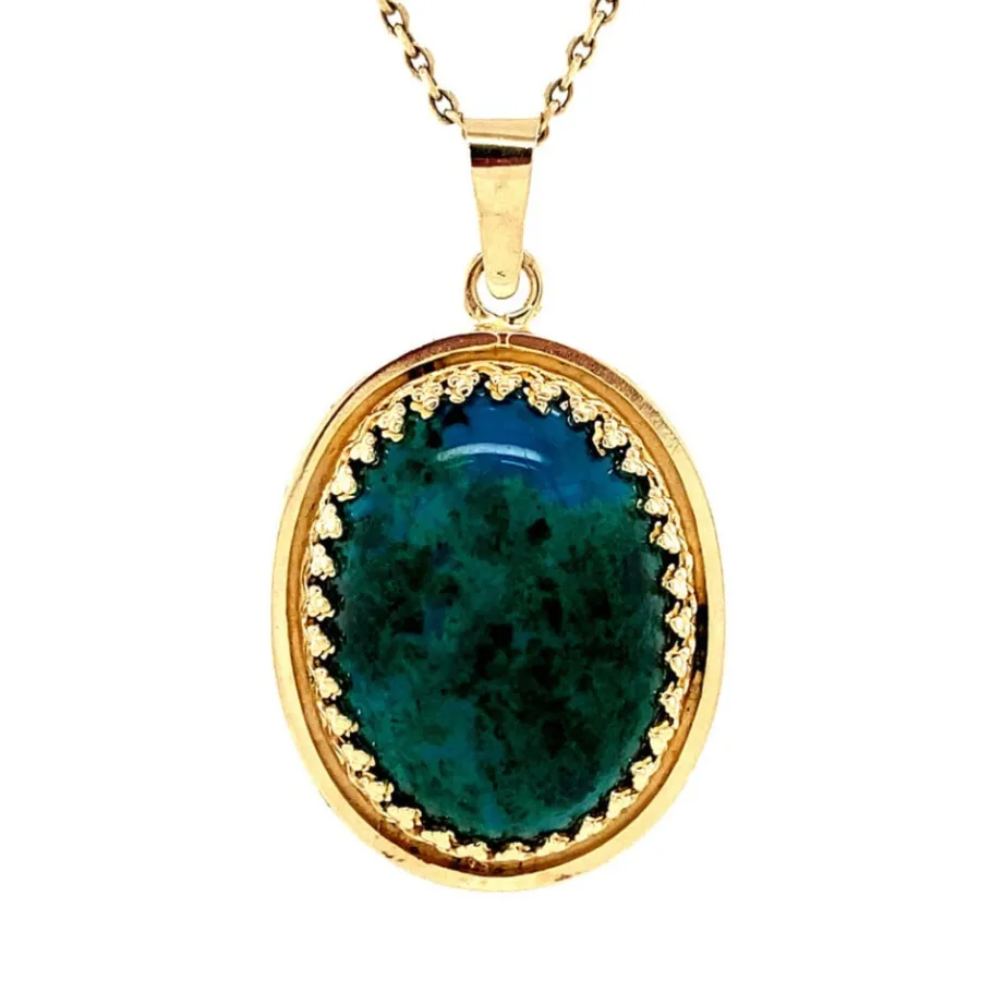 Gold pendant with eila stone 14 krt>Vintage Jewellery Hot