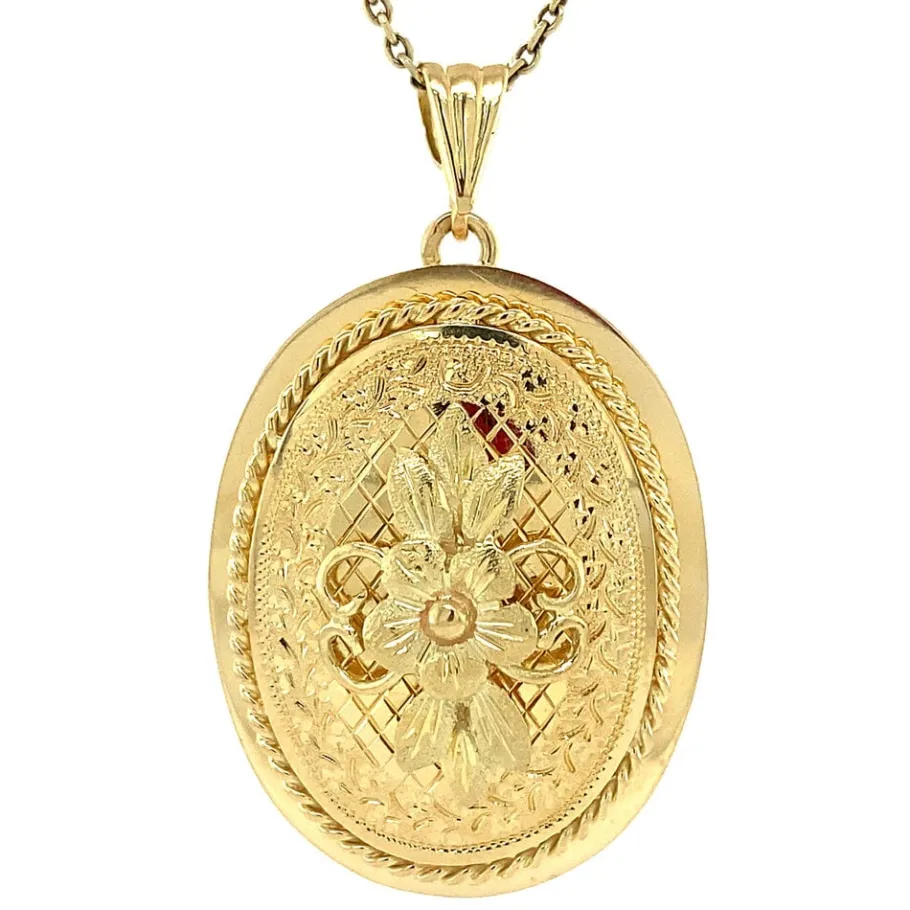 Gold pendant with engraving 14 krt>Vintage Jewellery Online