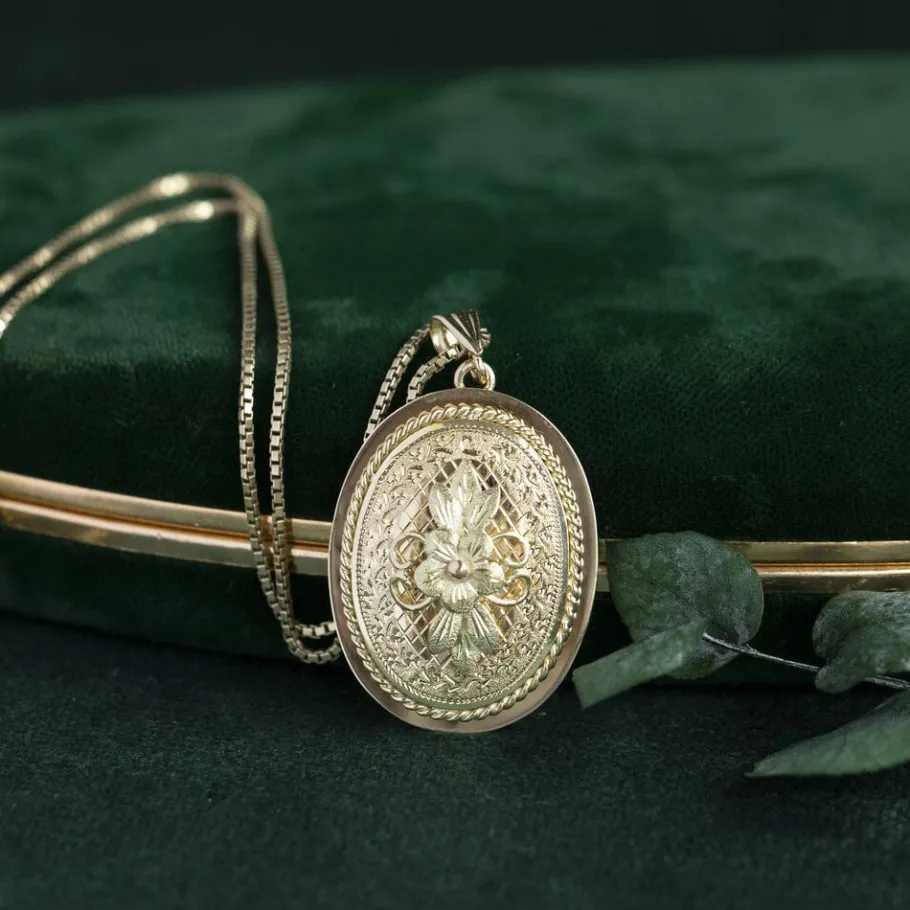 Gold pendant with engraving 14 krt>Vintage Jewellery Online