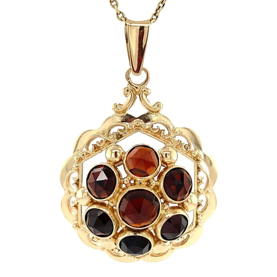 Gold pendant with garnet 14 krt>Vintage Jewellery Clearance