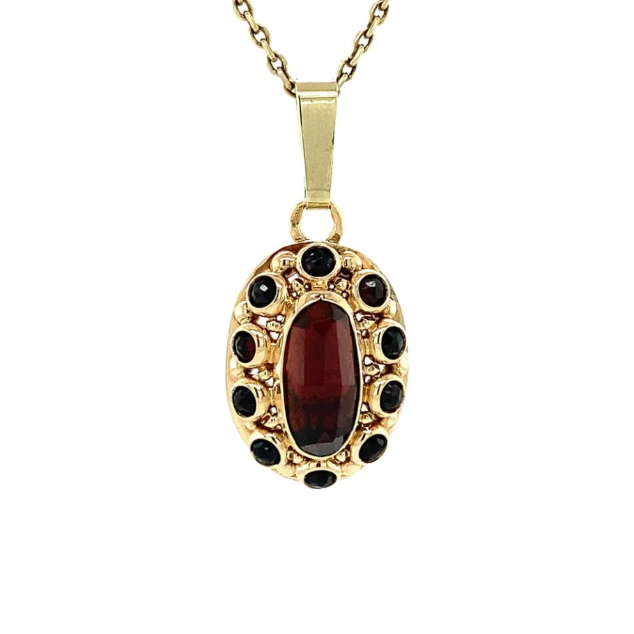 Gold pendant with garnet 14 krt>Vintage Jewellery Discount