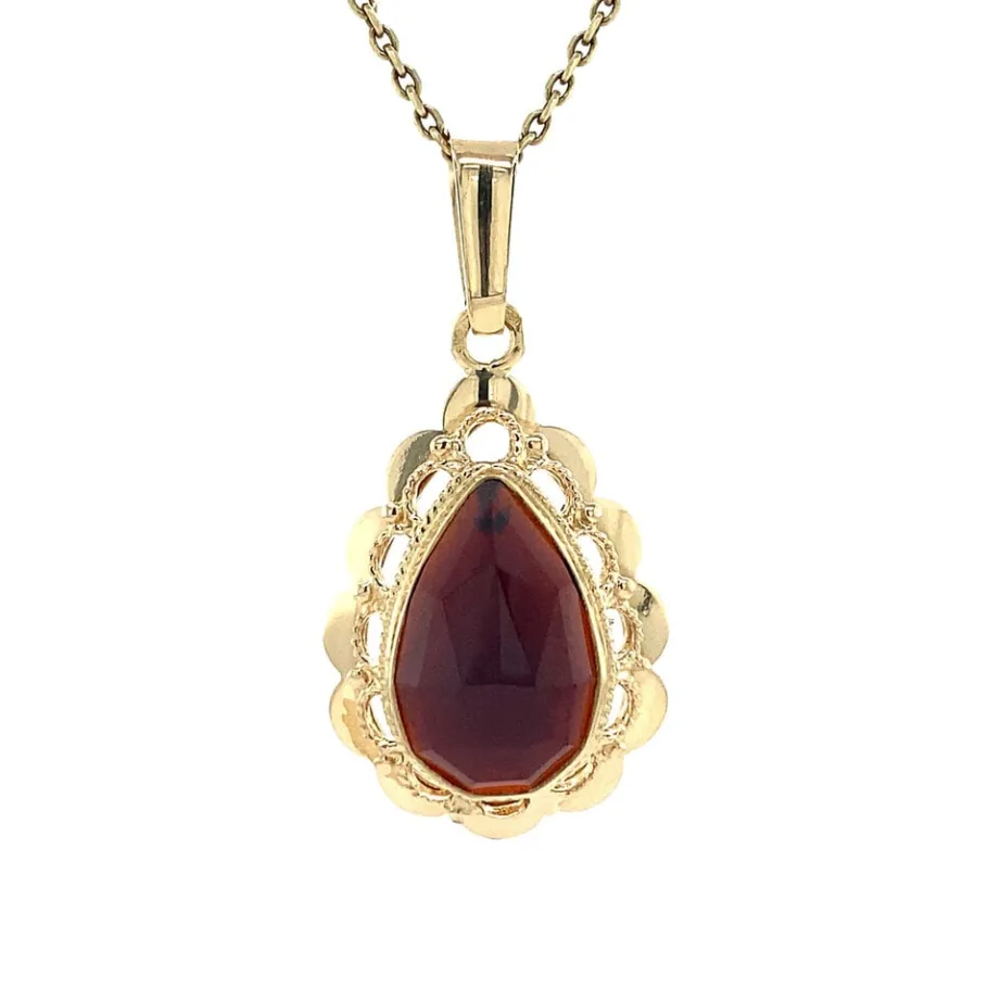 Gold pendant with garnet 14 krt>Vintage Jewellery Fashion