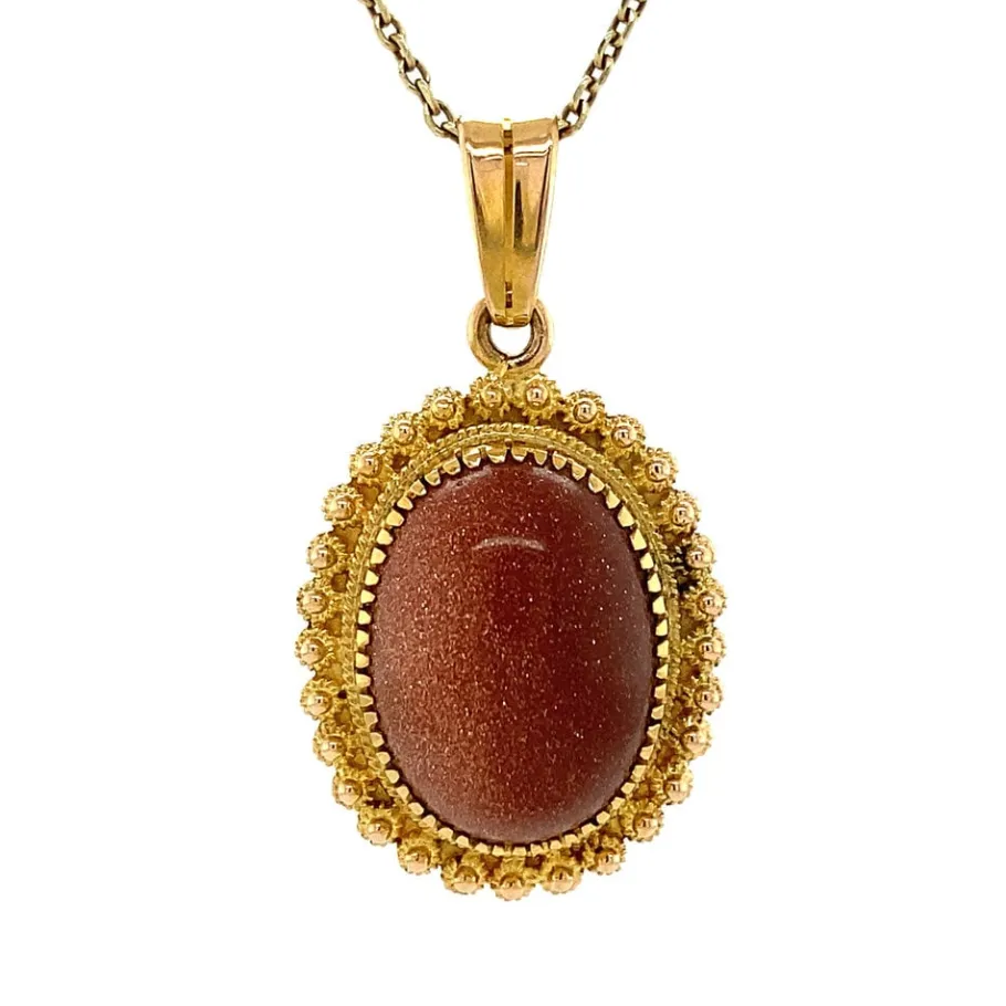 Gold pendant with gold stone 14 krt>Vintage Jewellery New