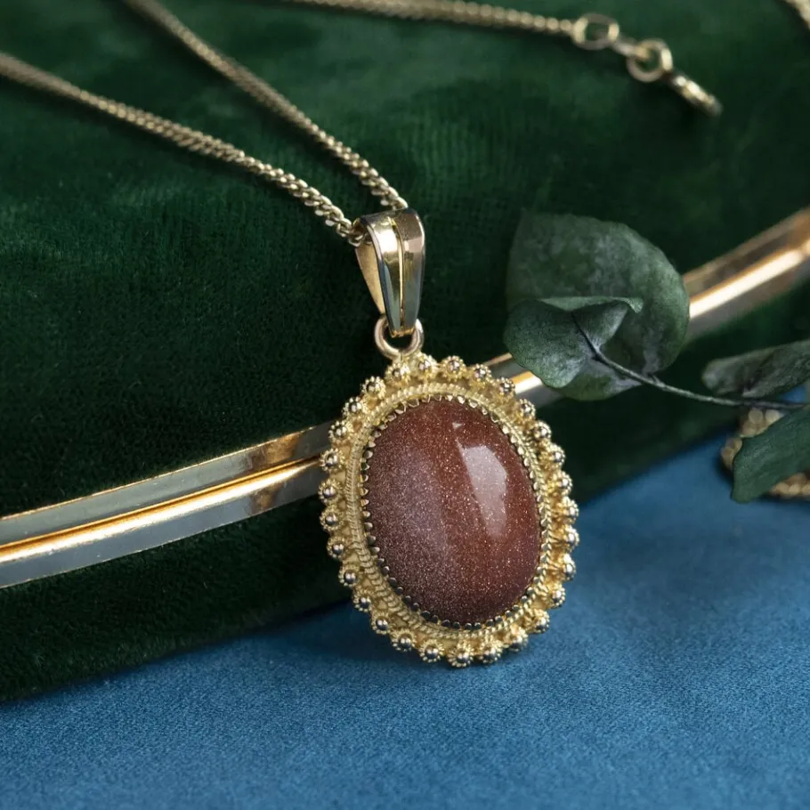 Gold pendant with gold stone 14 krt>Vintage Jewellery New