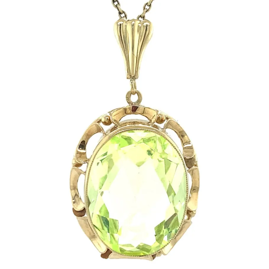 Gold pendant with green spinel 14 krt>Vintage Jewellery Best