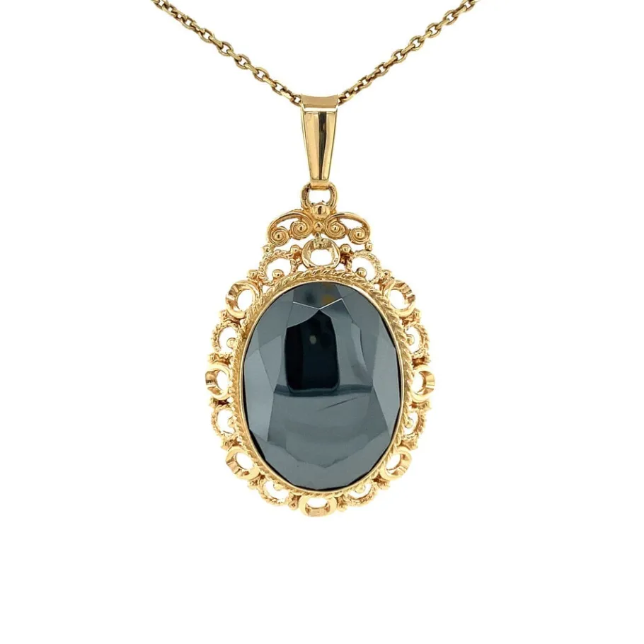 Gold pendant with haematite 14 krt>Vintage Jewellery Discount