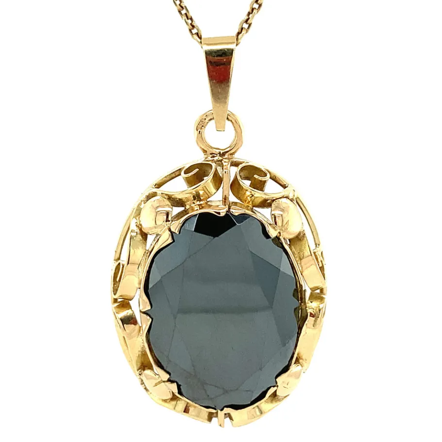 Gold pendant with haematite 14 krt>Vintage Jewellery Hot
