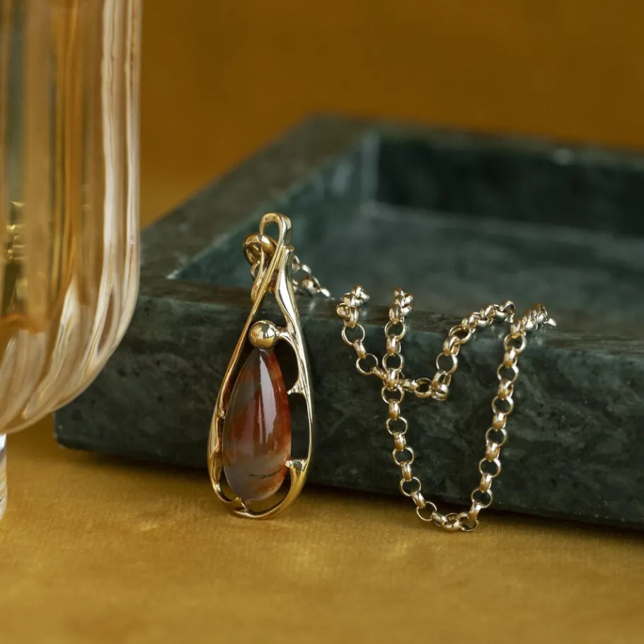 Gold pendant with moss agate 14 krt>Vintage Jewellery Hot
