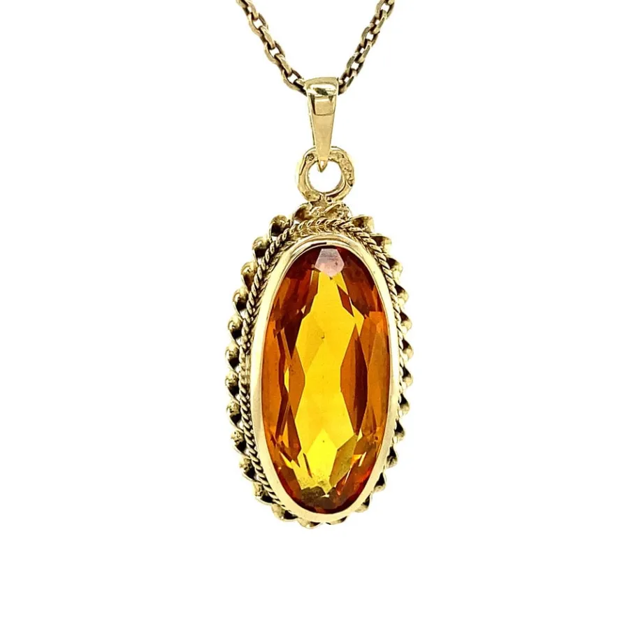 Gold pendant with orange sapphire 14 krt>Vintage Jewellery Best