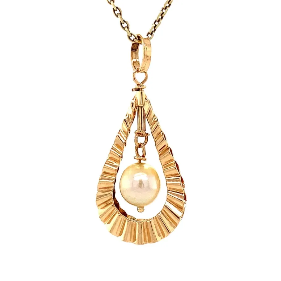 Gold pendant with pearl 14 krt>Vintage Jewellery Outlet