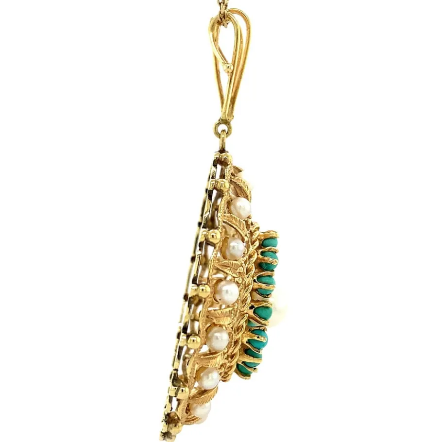 gold_pendant_with_pearl_a_3.webp Gold pendant with pearl and turquoise 14 krt>Vintage Jewellery Outlet