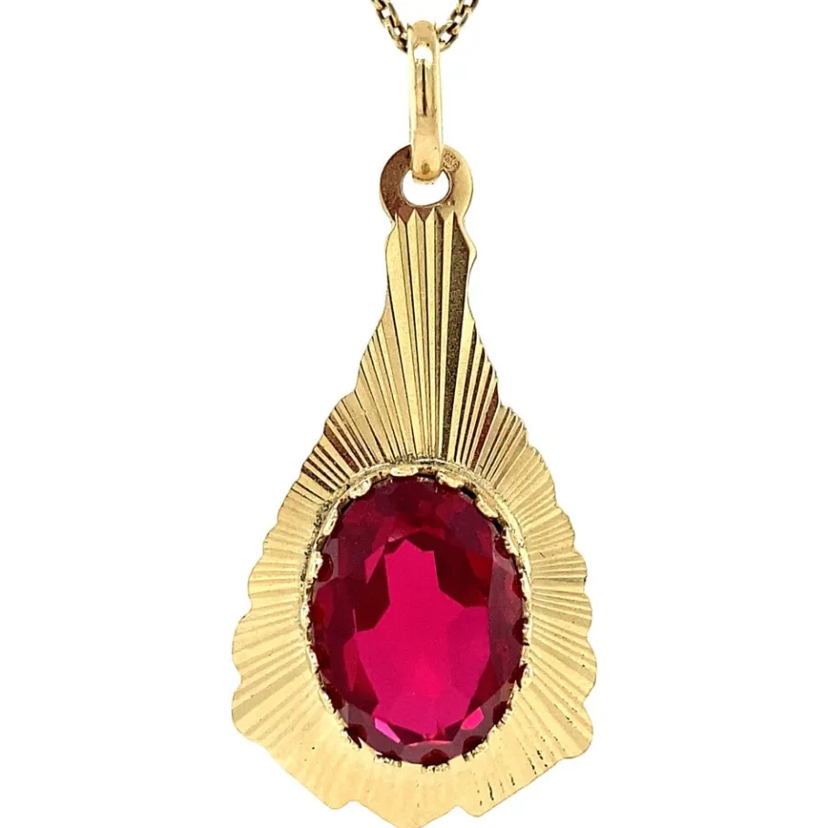Gold pendant with ruby 14 krt>Vintage Jewellery Outlet