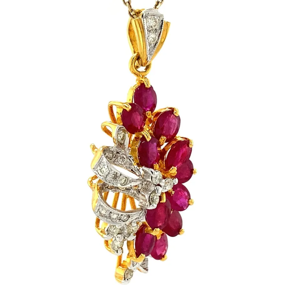 gold_pendant_with_ruby_an_2.webp Gold pendant with ruby and diamonds 14 krt>Vintage Jewellery Online