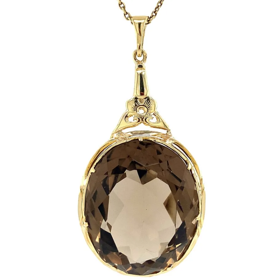 Gold pendant with smoky topaz 14 krt>Vintage Jewellery New