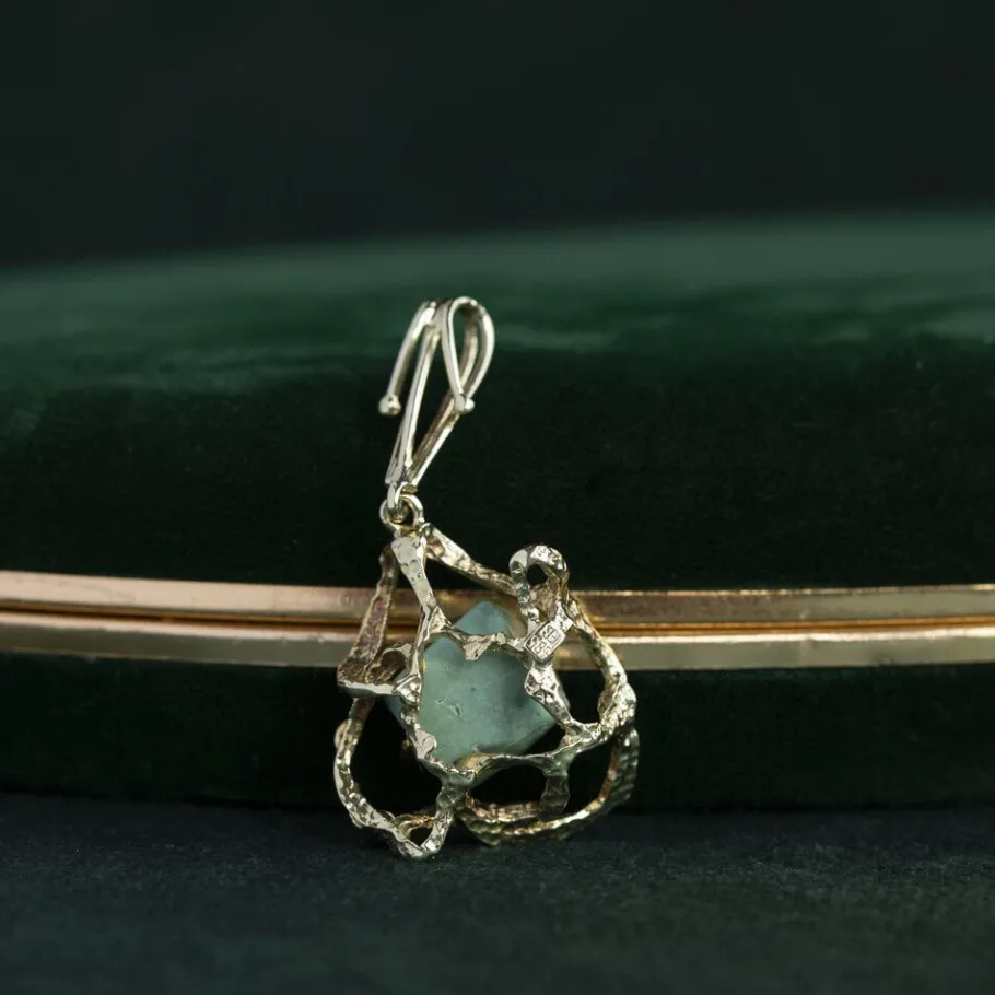 Gold pendant with turquoise 14 krt>Vintage Jewellery New