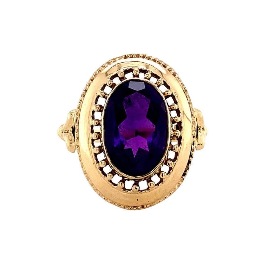 Gold ring with amethyst 14 krt>Vintage Jewellery New
