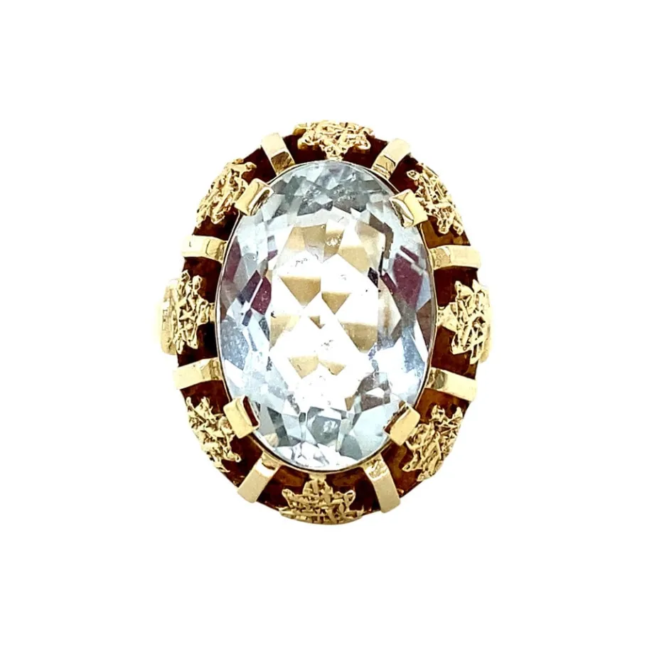 Gold ring with aquamarine 14 krt>Vintage Jewellery Fashion