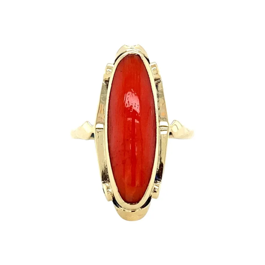 Gold ring with blood coral 14 krt>Vintage Jewellery Discount