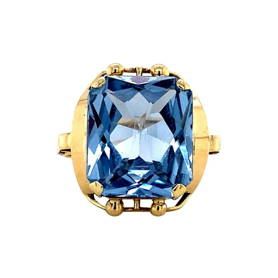 Gold ring with blue spinel 14 krt>Vintage Jewellery Fashion