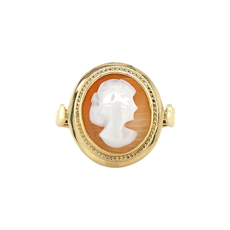 Gold ring with cameo 14 krt>Vintage Jewellery New