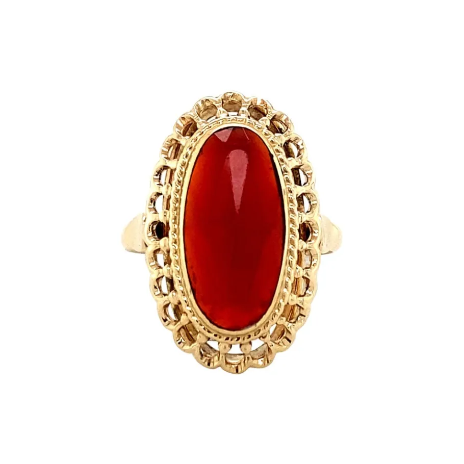 Gold ring with carnelian 14 krt>Vintage Jewellery Discount