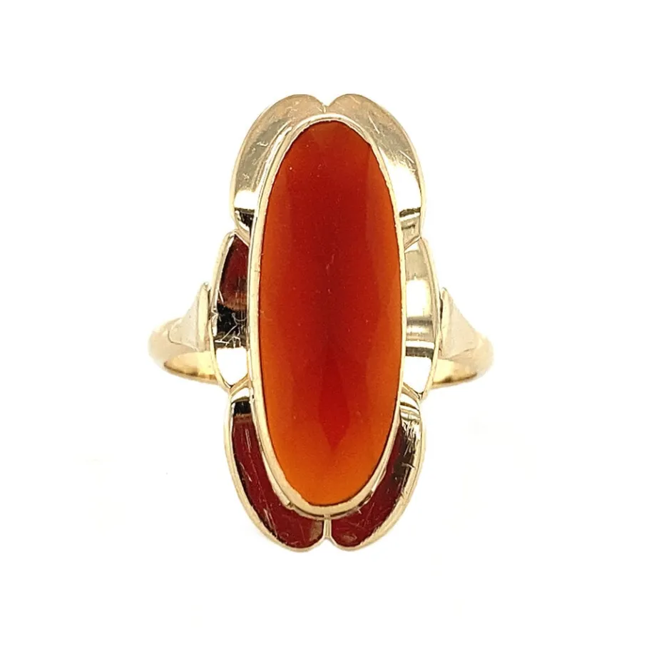 Gold ring with carnelian 14 krt>Vintage Jewellery Clearance