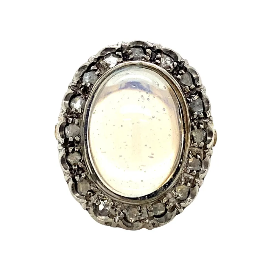 Gold ring with coloured stone and rose diamond 18 krt/925>Vintage Jewellery Outlet