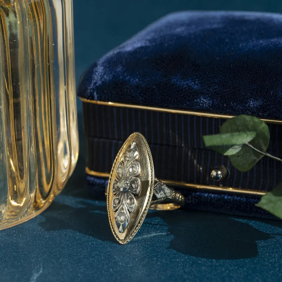 Gold ring with diamond 14 krt/925>Vintage Jewellery Outlet