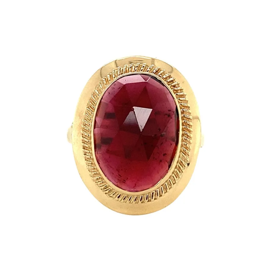 Gold ring with garnet 14 krt>Vintage Jewellery Hot